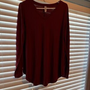 Zenana Outfitters Deep Red Long Sleeve V-Neck Top